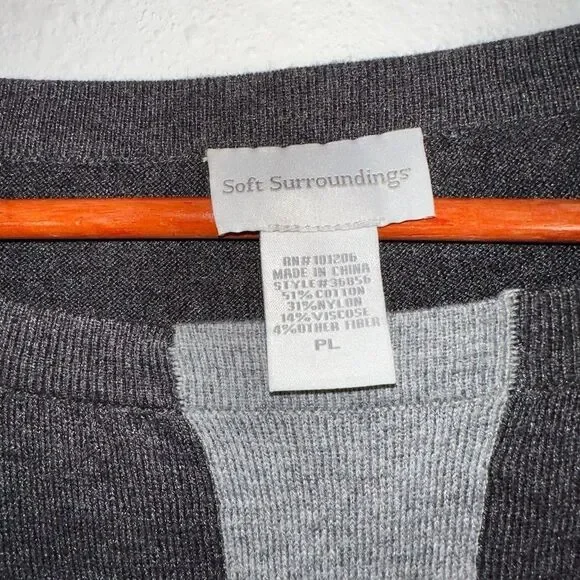 Soft Surroundings Womens Petite L Charcoal Gray Soft & Stretchy Striped Tunic - Picture 2 of 6